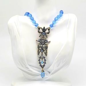 Heidi Daus Aquamarine Swarovski Crystal Art Nouveau Bows + Ribbons Necklace